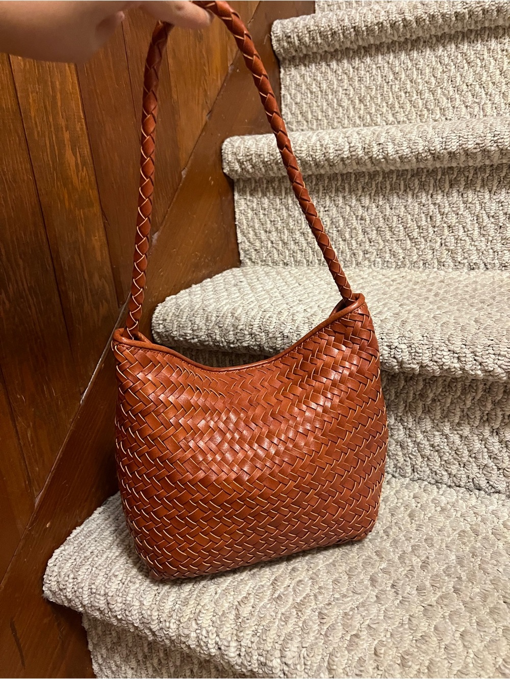 Woven Shoulder Bag in Cognac Brown - Picture 2 of 2
